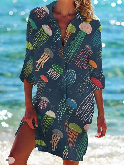 LP | Linen dress with pockets and sea animal print