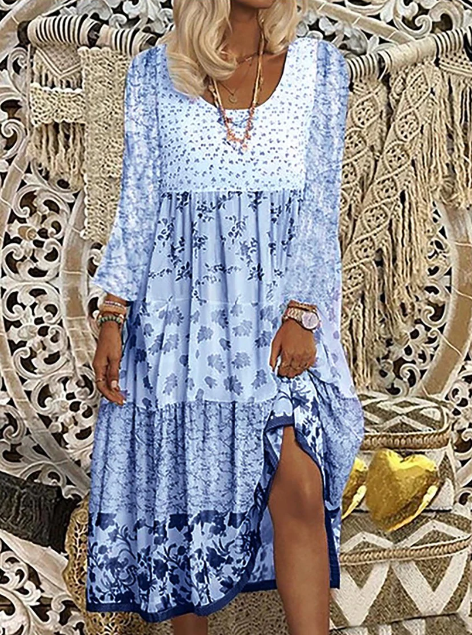 LP | Sweet boho dress with long sleeve floral print