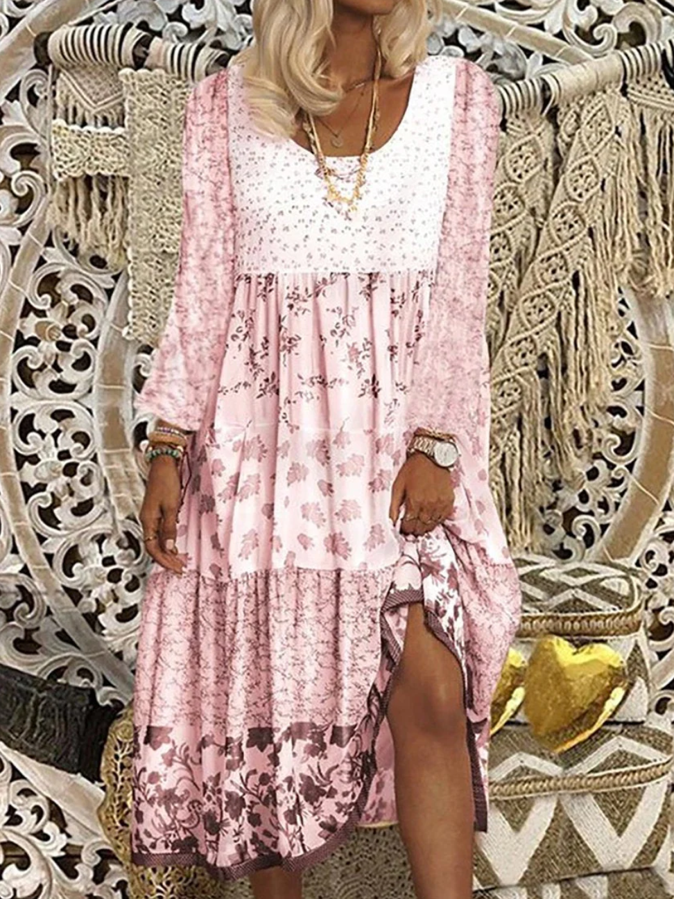 LP | Sweet boho dress with long sleeve floral print