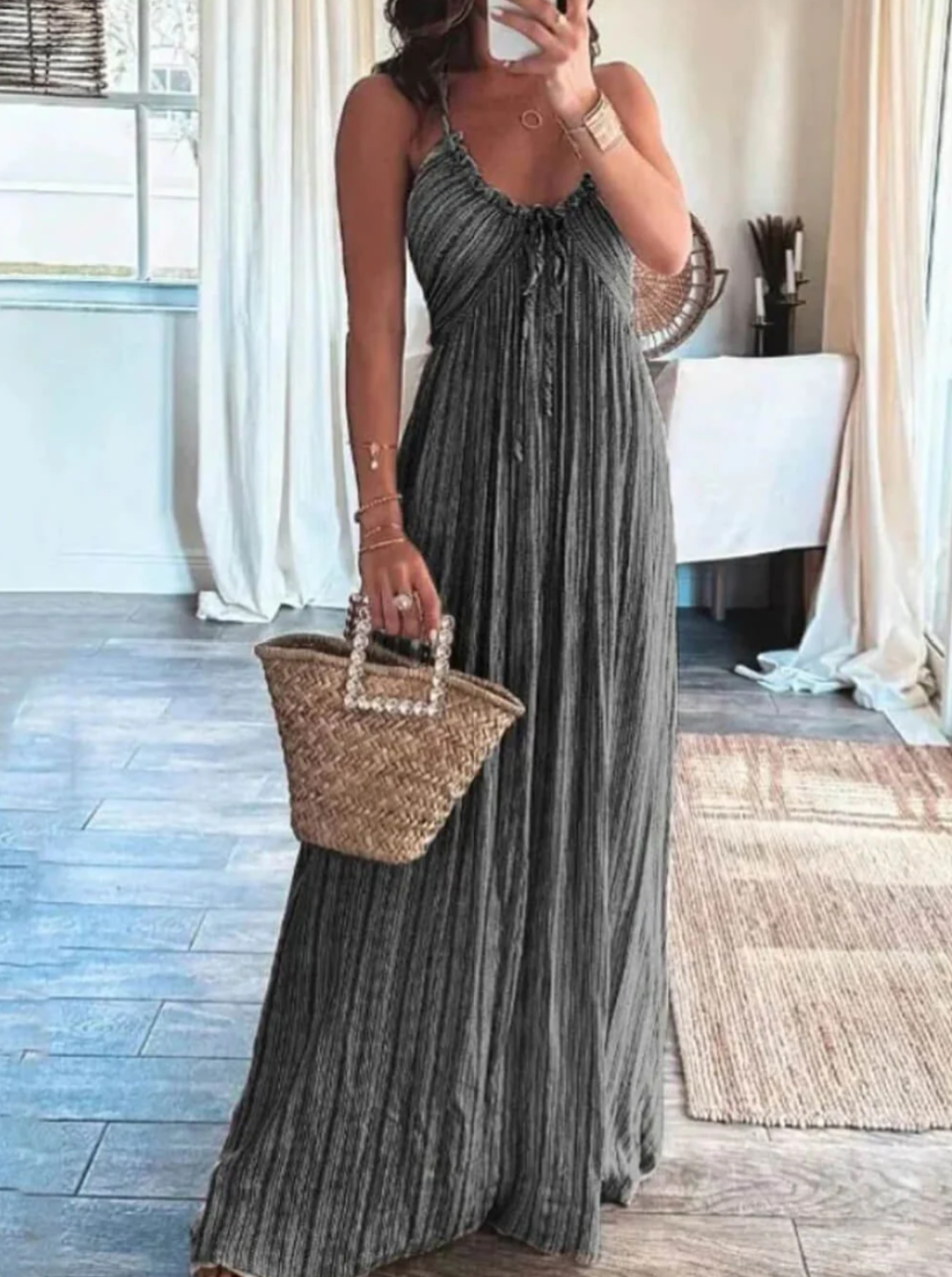 Maxi dress with back cutout and suspender straps