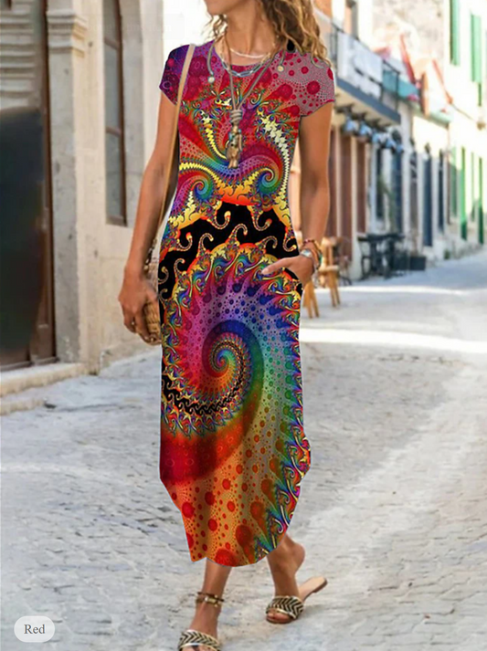 LP | Short-sleeved dress with print