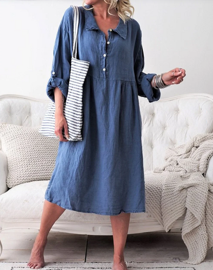 LP | Basic button-down dress with shirt collar and long sleeves