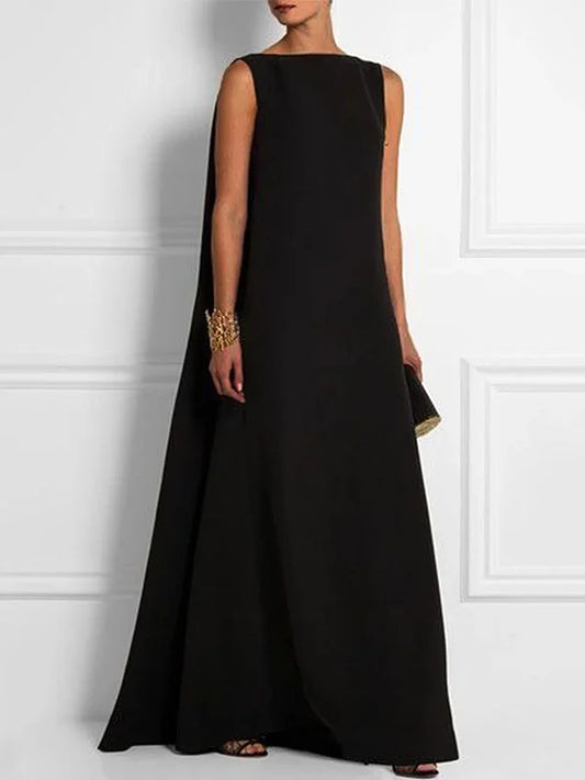 LP | Loose, simple, one-color, sleeveless, V-back long dress