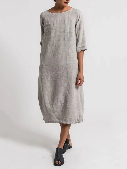 Dinny - 3/4 Length Rundhalsausschnitt Schlichtes Freizeitkleid