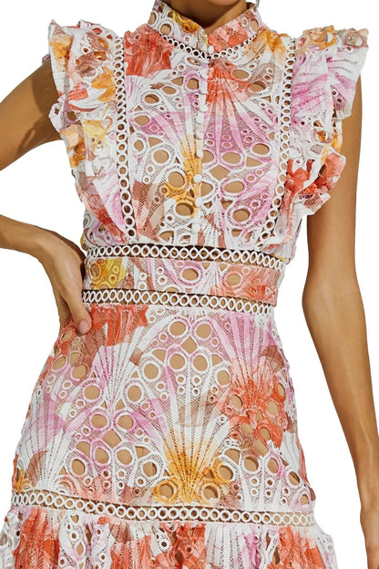 women's sleeveless midi dress with modern openwork details