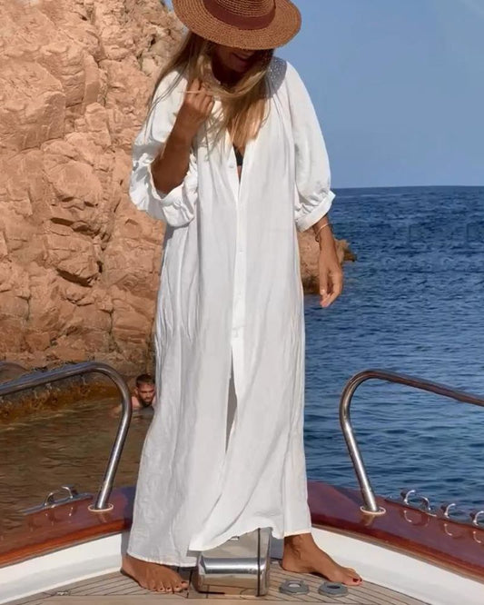 LD Long summer shirt dress with buttons and long sleeves