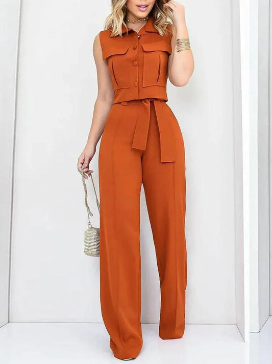 Jumpsuit - Elegant style - Bow belt, wide legs - Perfect for casual and formal occasions