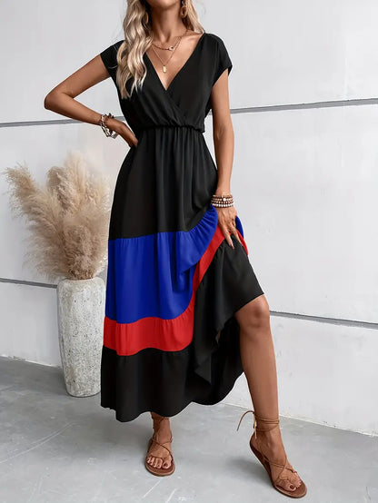 Mc | Pleated dress with color blocks