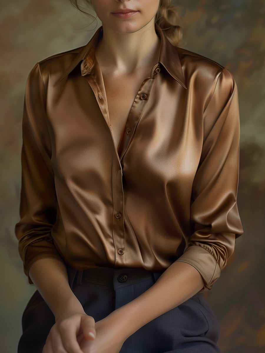 Elegant Black Satin Blouse with Long Sleeves