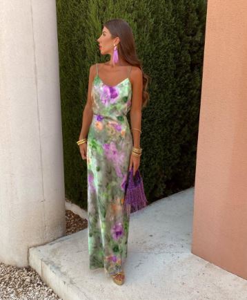 Mc | Anisten - Colorful and sexy maxi dress with halo print and detachable scarf