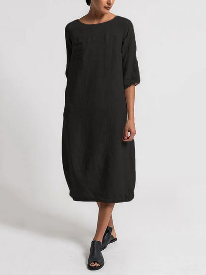 LP | Alice - One-color casual dress with round neckline and 3/4 sleeves
