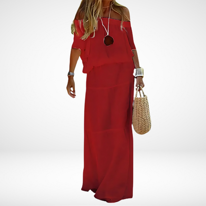 LD | Elegant white off-the-shoulder maxi dress for the beach