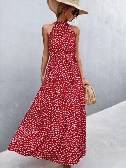 LD Best-selling jumpsuit dress with straps and halter neck with wavy polka dot print