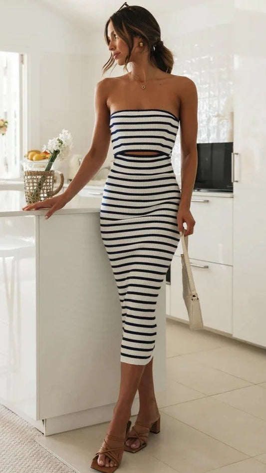 Midi bandeau knit dress navy blue