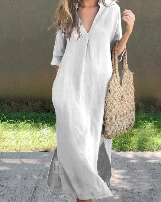 Long casual dress for ladies with mid-length sleeves and relaxed design