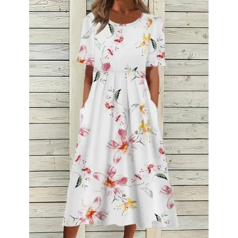 LP | Linen dress with pockets and watercolor floral print