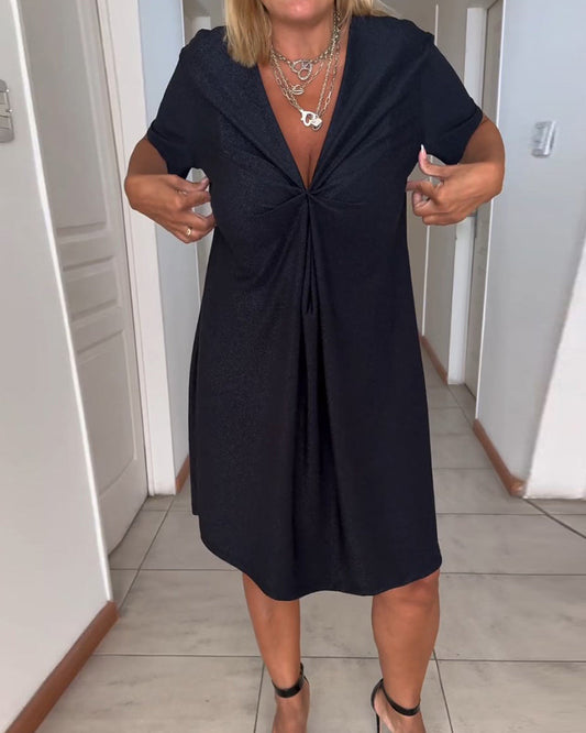 Dress with twisted V-neckline