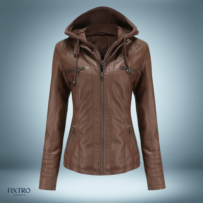 Lyra | Women's Leather Jacket with Hood Chic and Comfortable