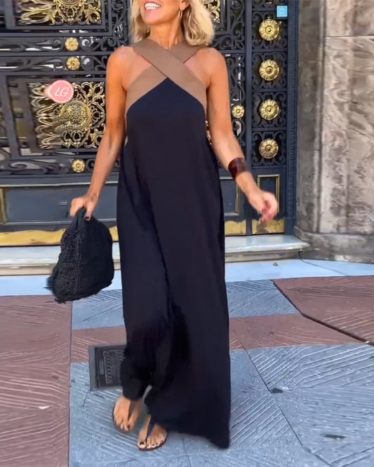 LD | Elegant dress with halterneck and fashionable cross collar