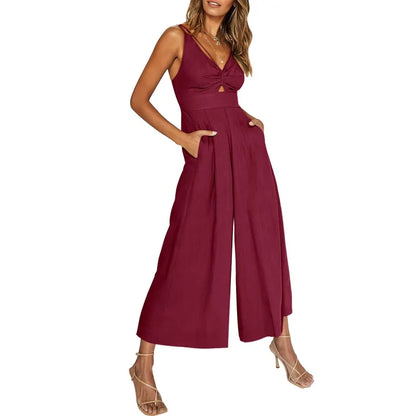 LD 2024 new jumpsuits with V-neck and wide legs