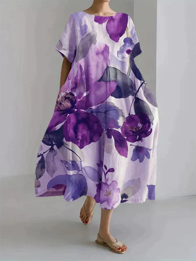Mc | Wide-cut women's dress with botanical floral pattern