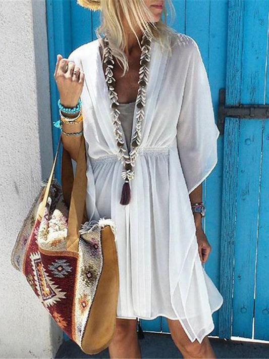 Women's summer dresses with an asymmetrical updo for the beach