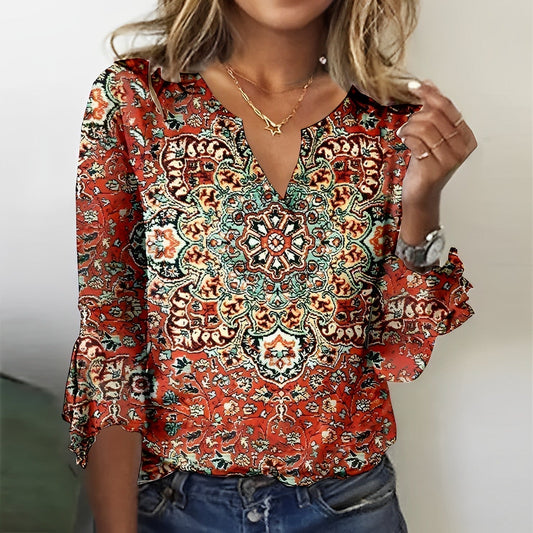LP | Women's T-shirt with V-neck and flared sleeves
