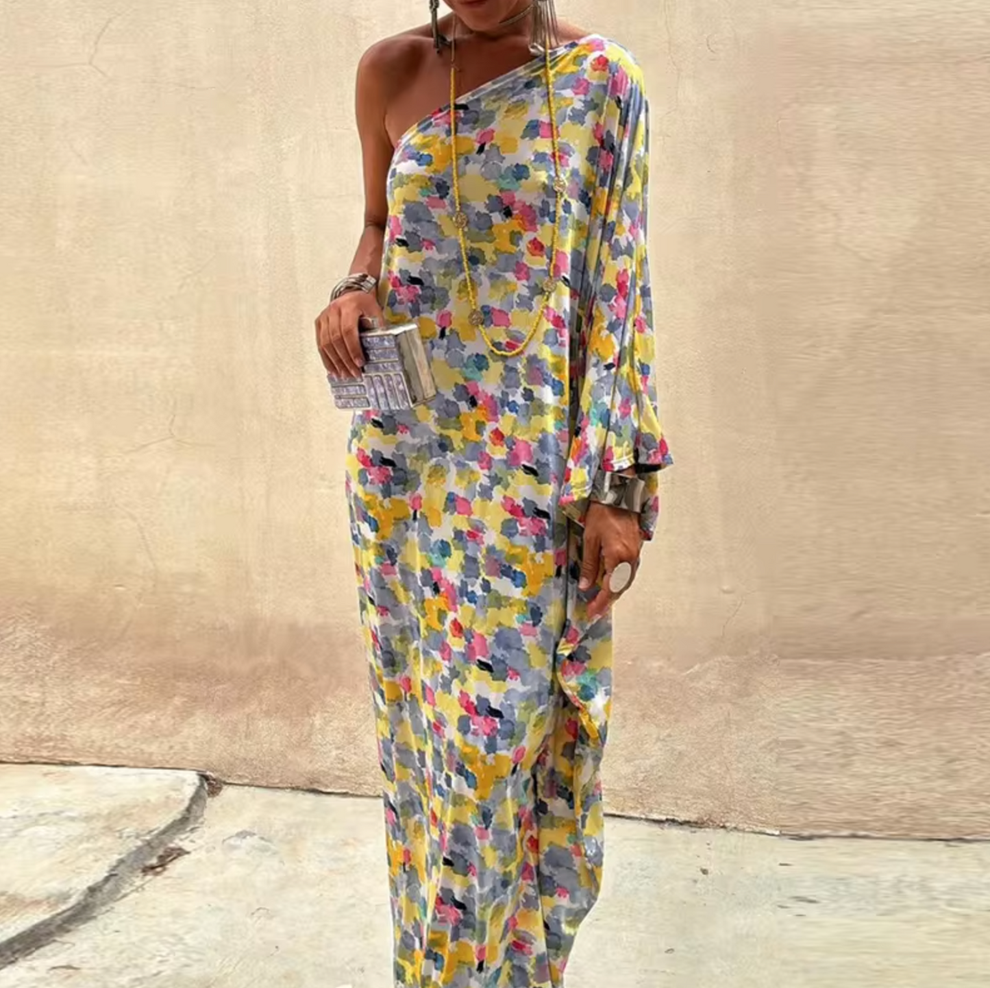 LP | One-shoulder floral print long dress