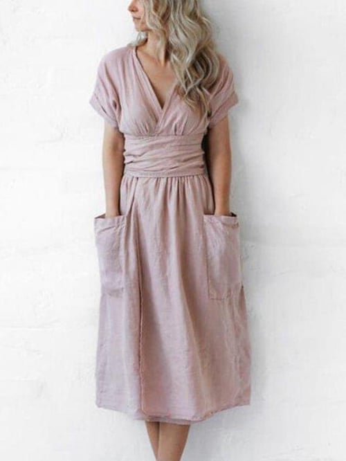 LD Women's plain casual strapless dress solid color