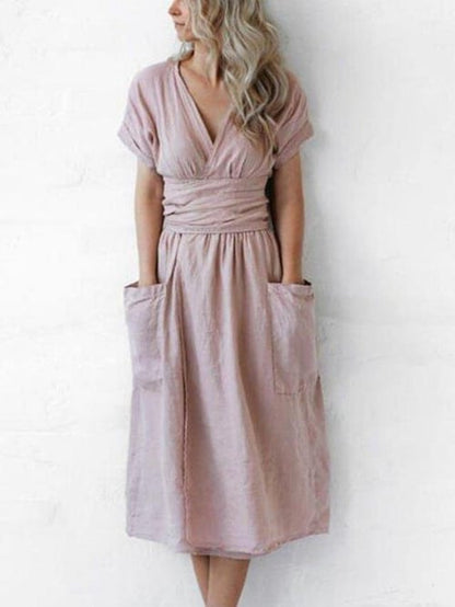 LD Women's plain casual strapless dress solid color
