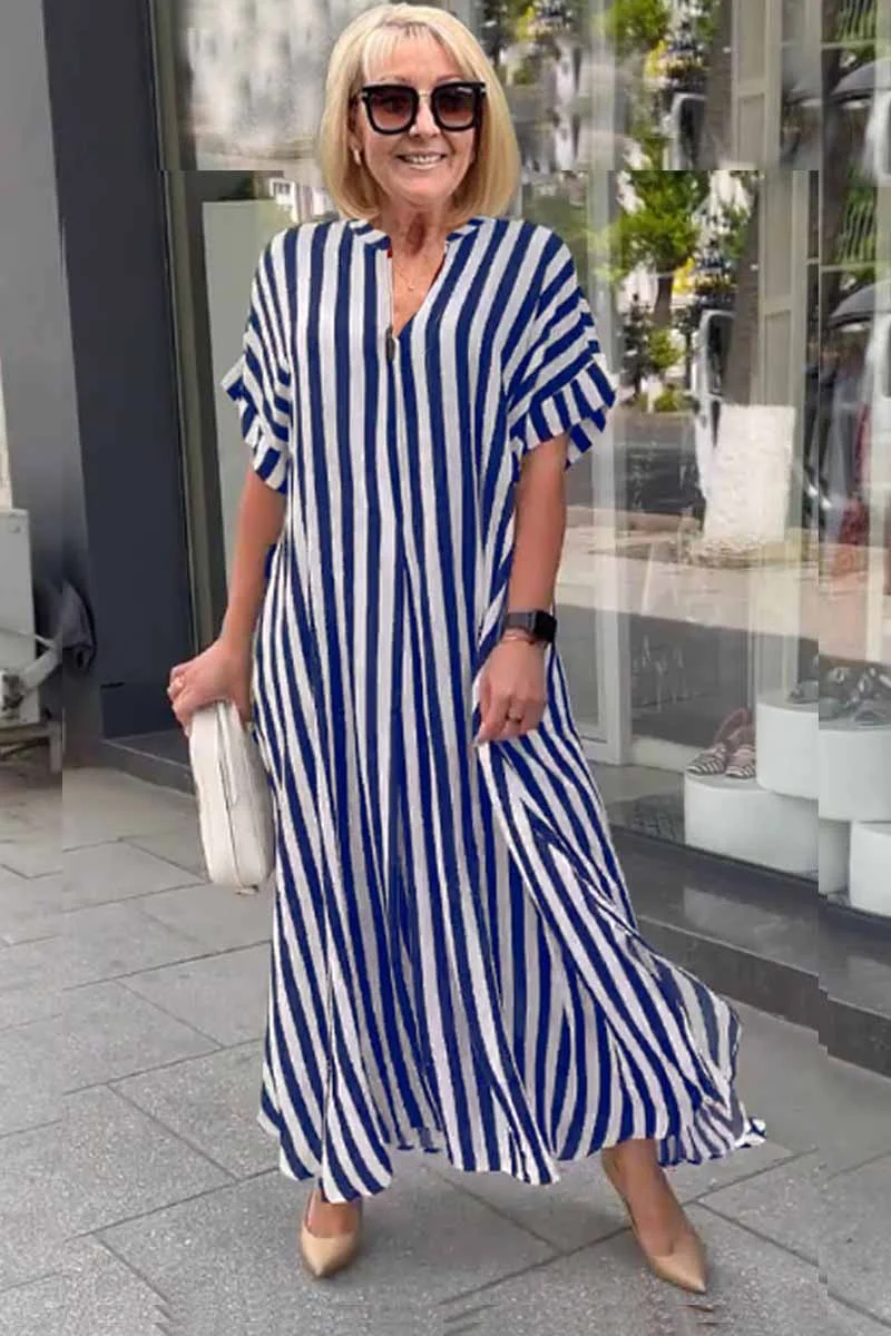 LP | Selena women's boho dress with short sleeves and striped cardigan with split