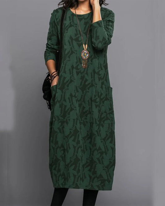 Adel Long Sleeve Pocket Print Dress