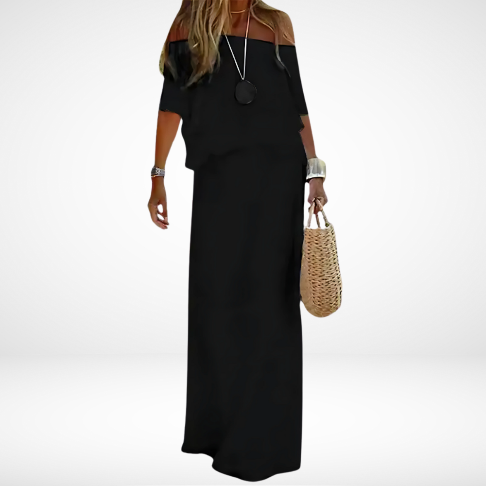 LD | Elegant white off-the-shoulder maxi dress for the beach
