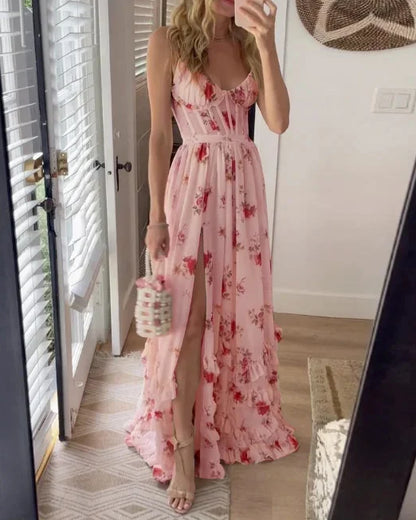 LP | Maxi dress with pleated floral slit