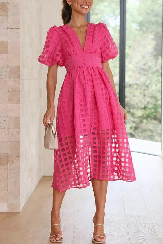 Checkered dress with ruffled sleeves