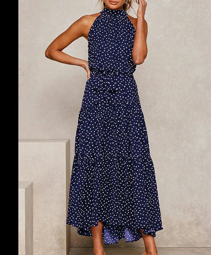 LP | Sleeveless long dress with printed belt