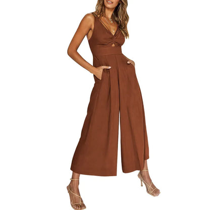 LD 2024 new jumpsuits with V-neck and wide legs