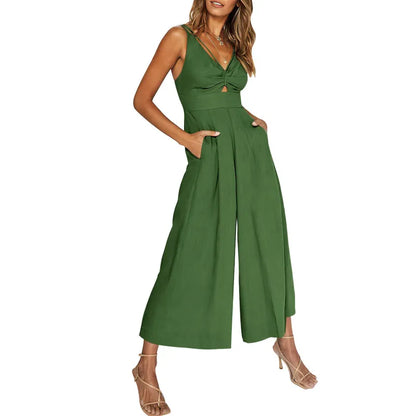 LD 2024 new jumpsuits with V-neck and wide legs