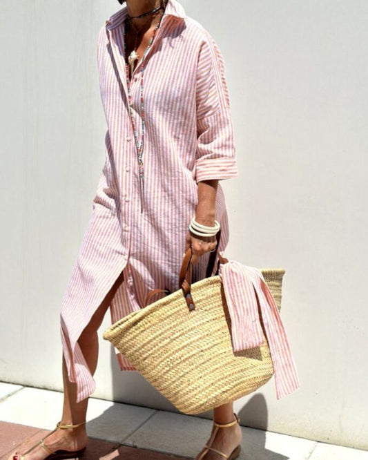 Striped shirt dress with long sleeves and a modern style