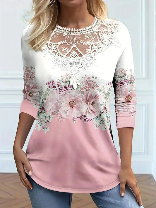Sissy - T-shirt with floral motif and lace details