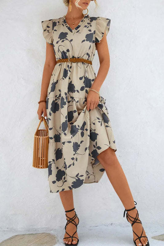 Dress with floral print and flounce sleeves