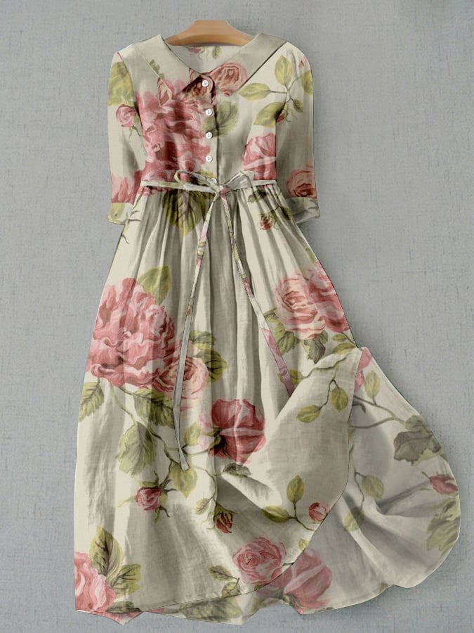 LP | Women's lace-up dress with vintage botanical floral print