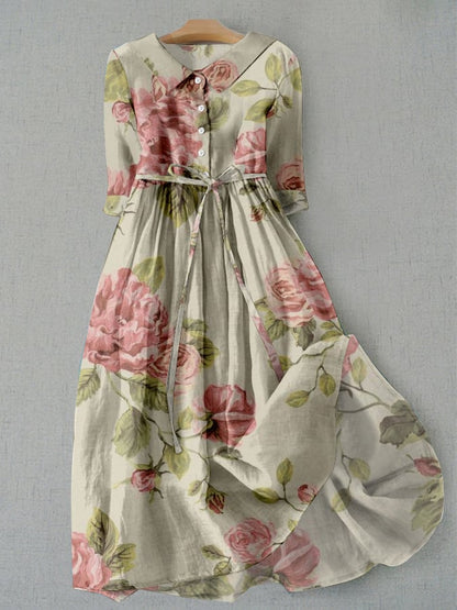LP | Women's lace-up dress with vintage botanical floral print