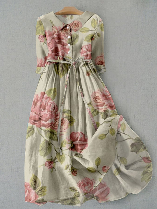 LP | Women's lace-up dress with vintage botanical floral print