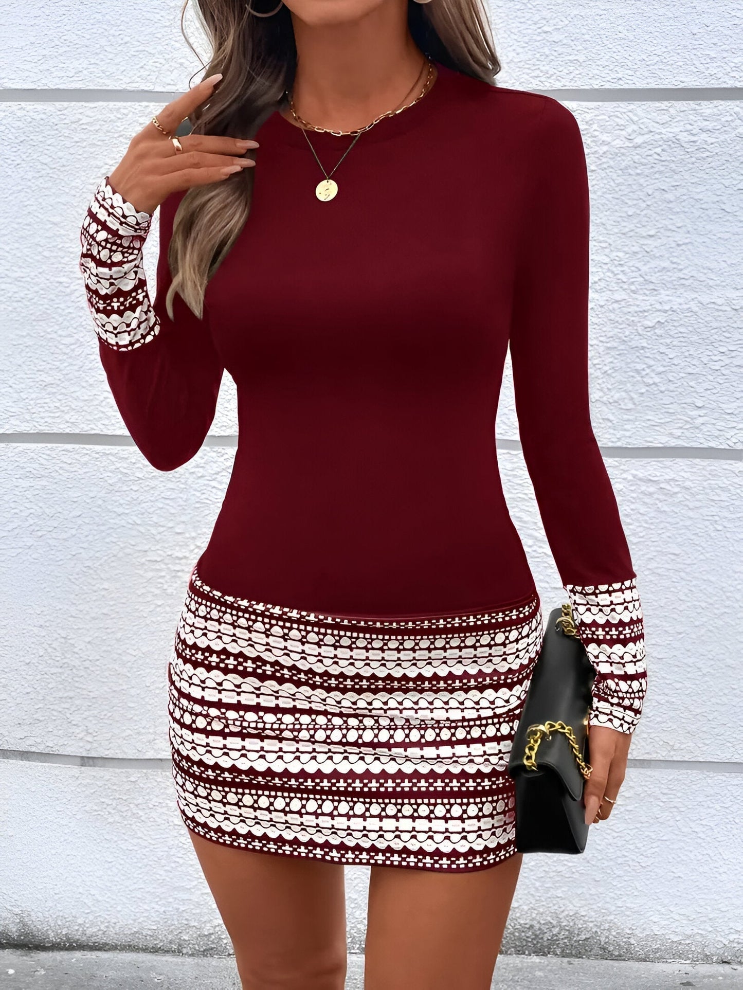 Mc | Striped bodycon mini dress with round neckline