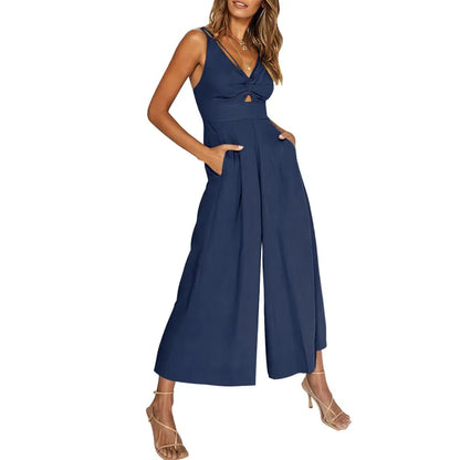 LD 2024 new jumpsuits with V-neck and wide legs