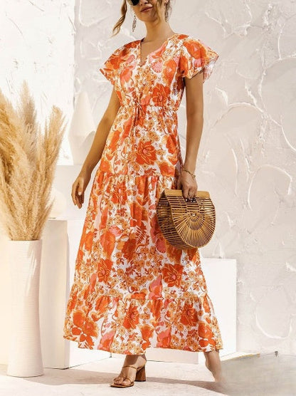 LP | Long dress with floral print and V-neckline
