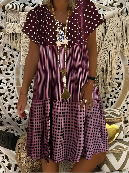 LP | Contrast printed short-sleeved dress with round neckline