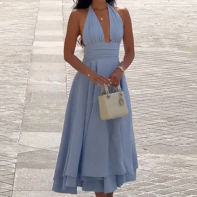 halter dress in solid color, casual