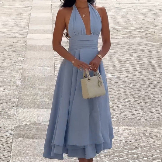 halter dress in solid color, casual